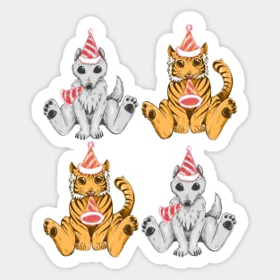 Party Hat Tigers and Wolves Sticker